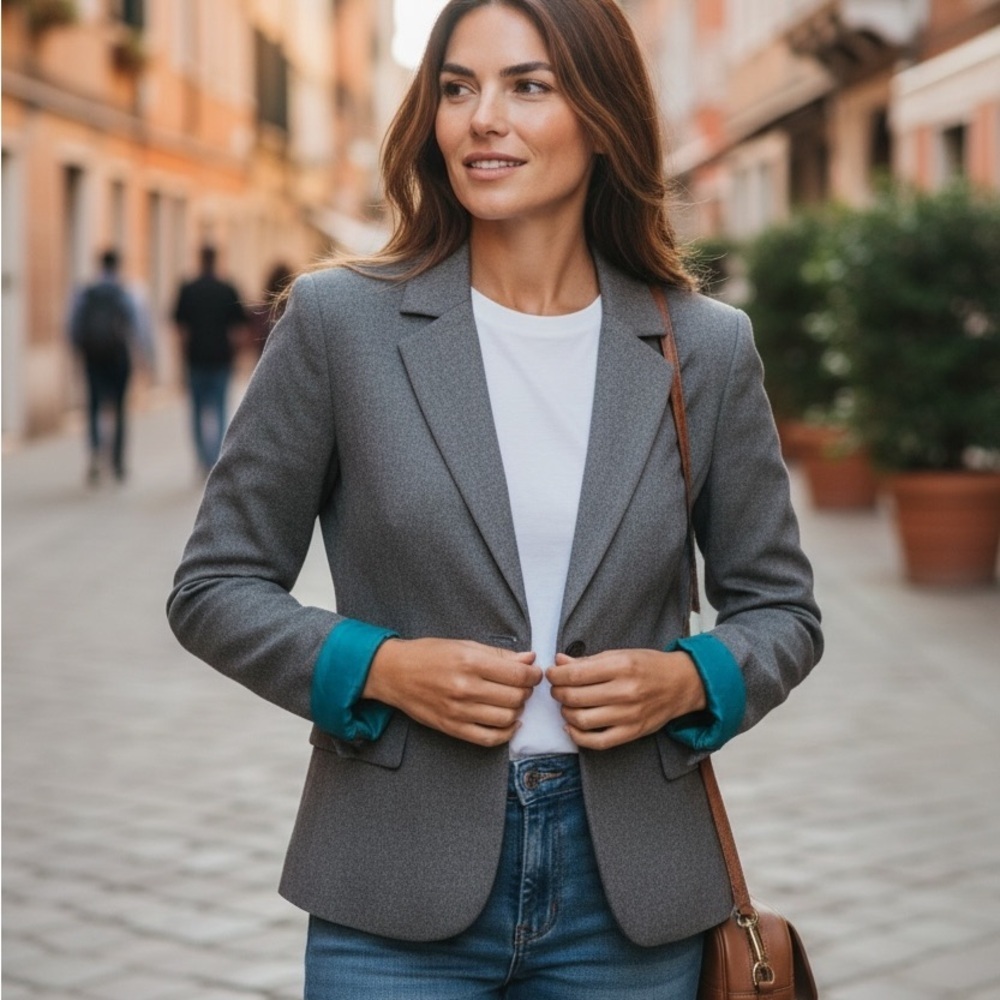 Caslon Gray Blazer with Teal Lining